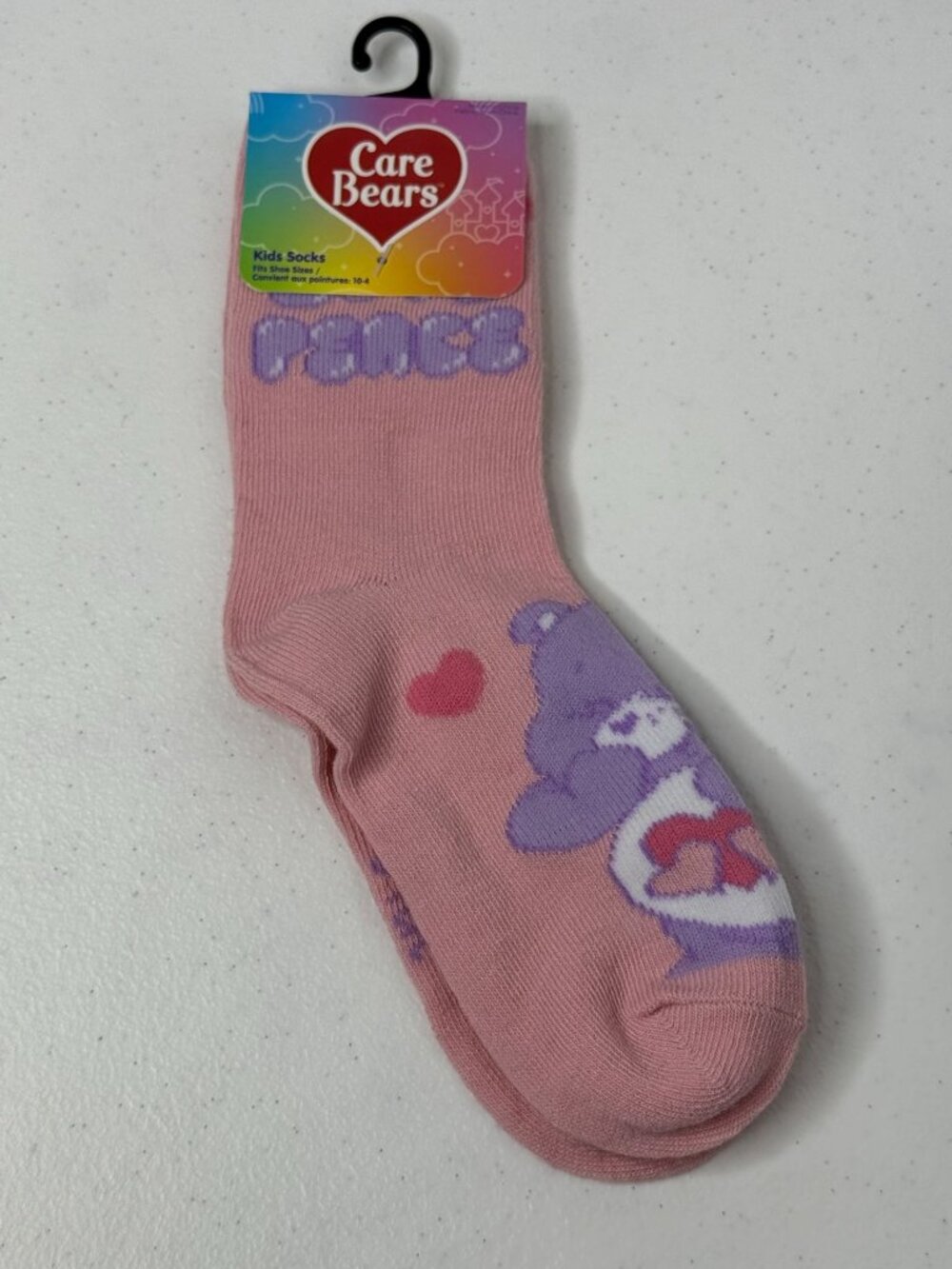 Care Bears Kids Pink Purple Crew Socks Shoe Size 10-4 New
